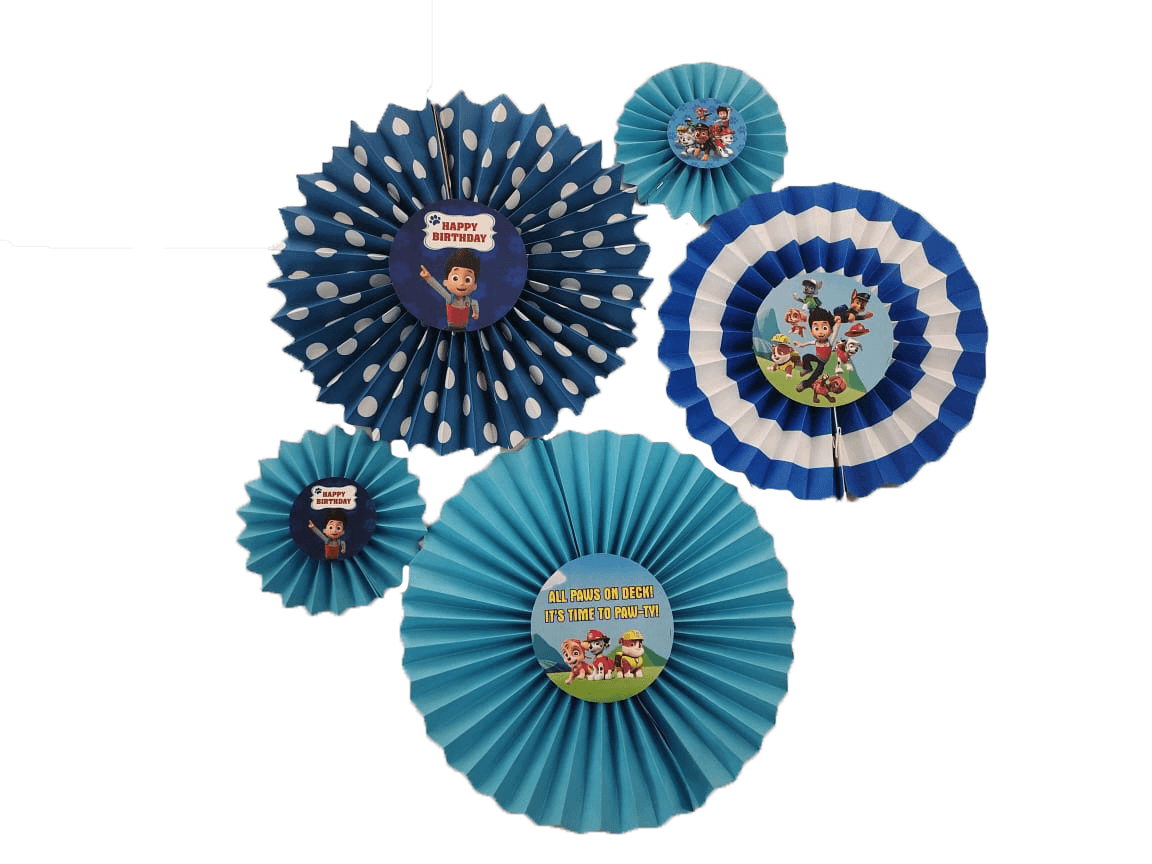 Paw Patrol Blue Paper Fans - Set of 5 DECORATIONS Pretty UR Party