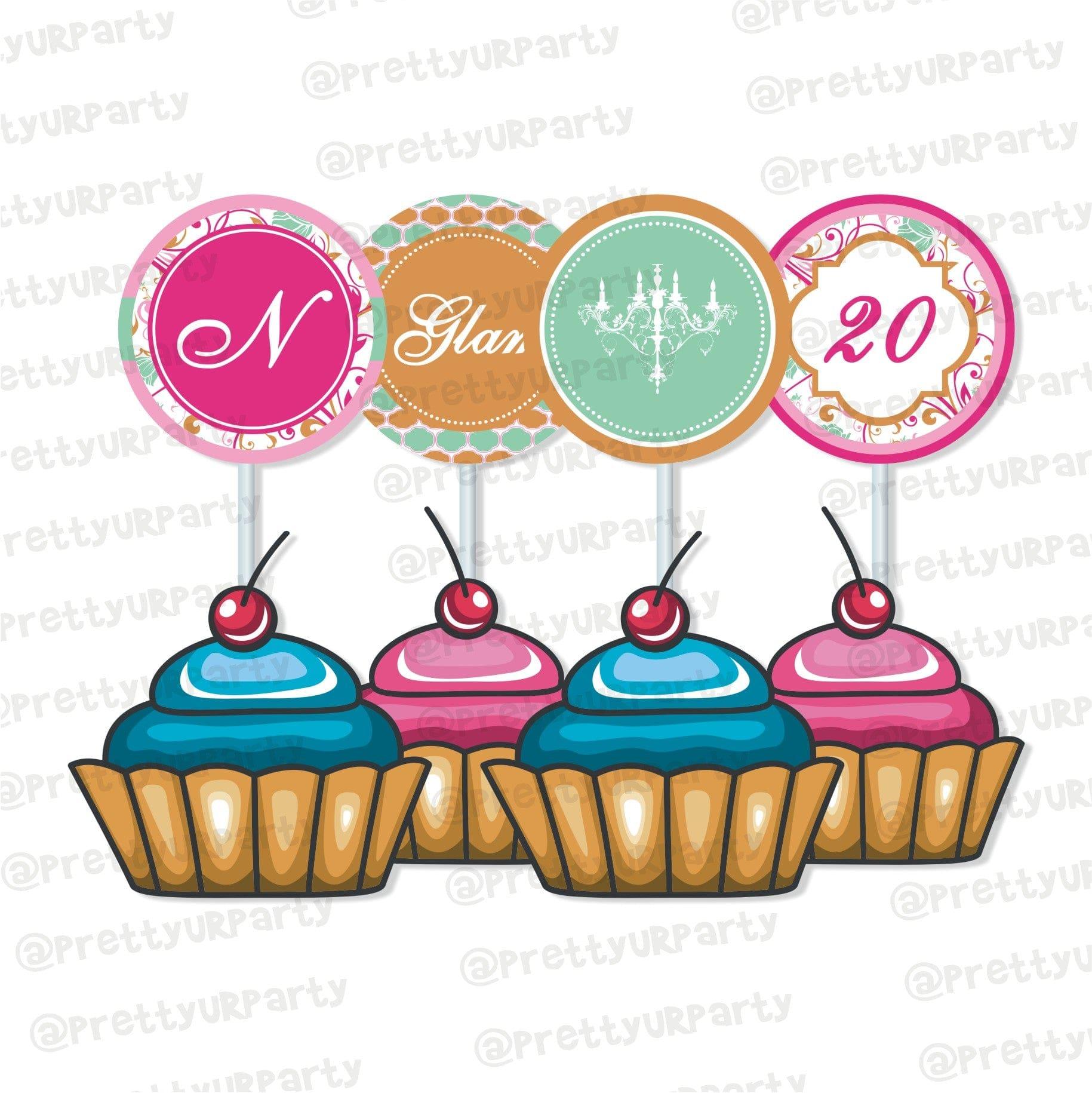 Vintage Glam Cupcake Toppers THEME PARTIES Pretty UR Party