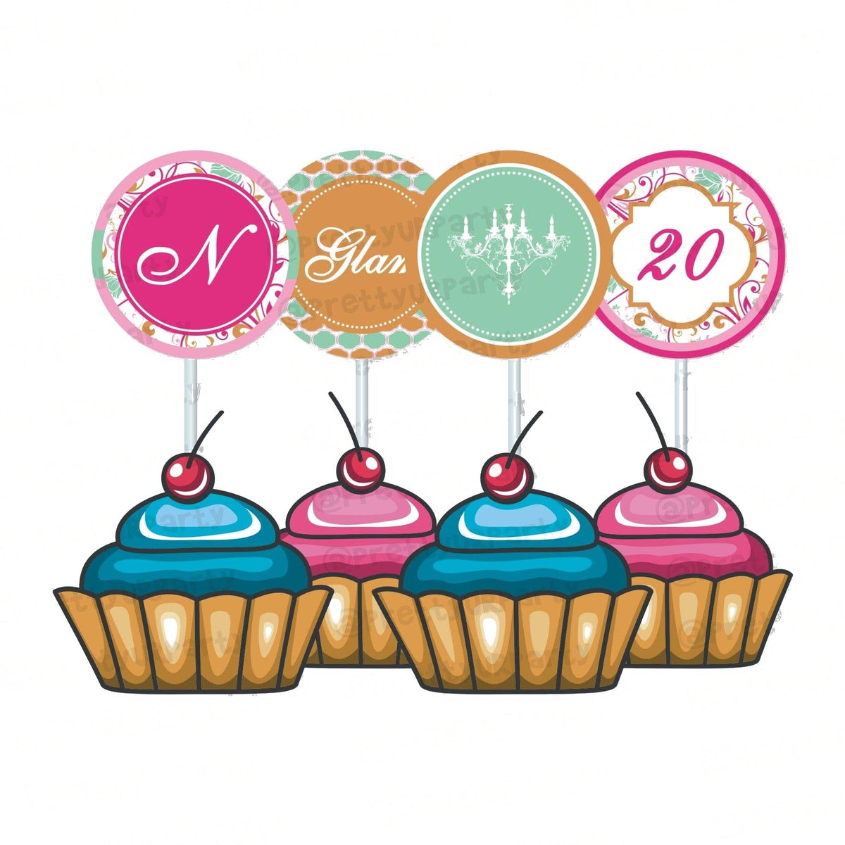 Vintage Glam Cupcake Toppers — image 2
