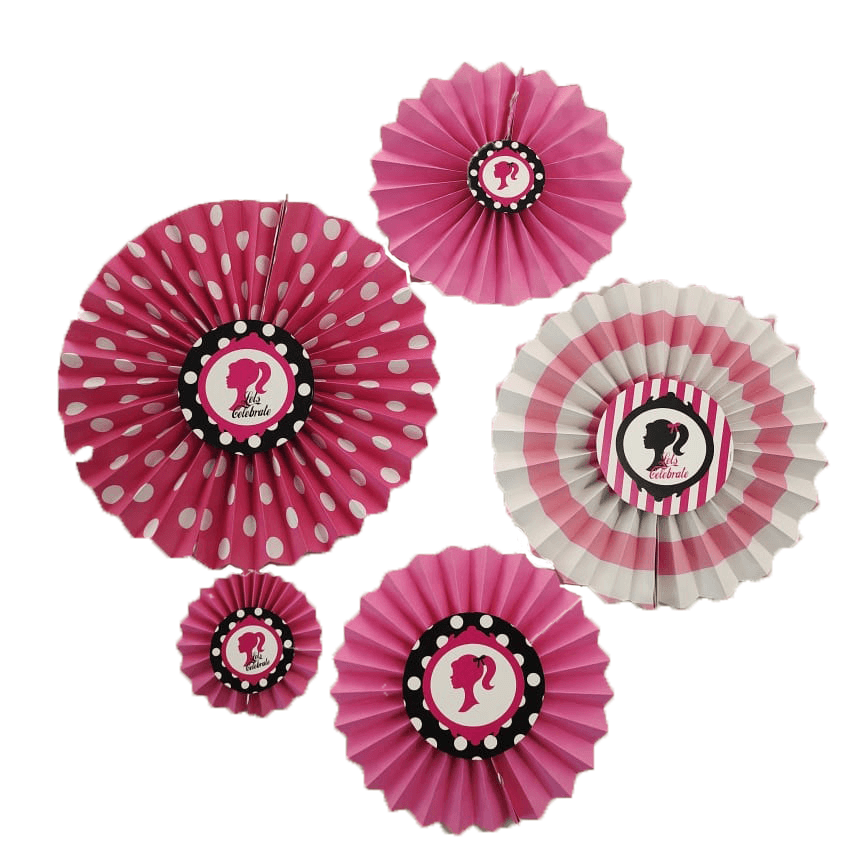 Barbie Paper Fans - Set of 5 DECORATIONS Pretty UR Party