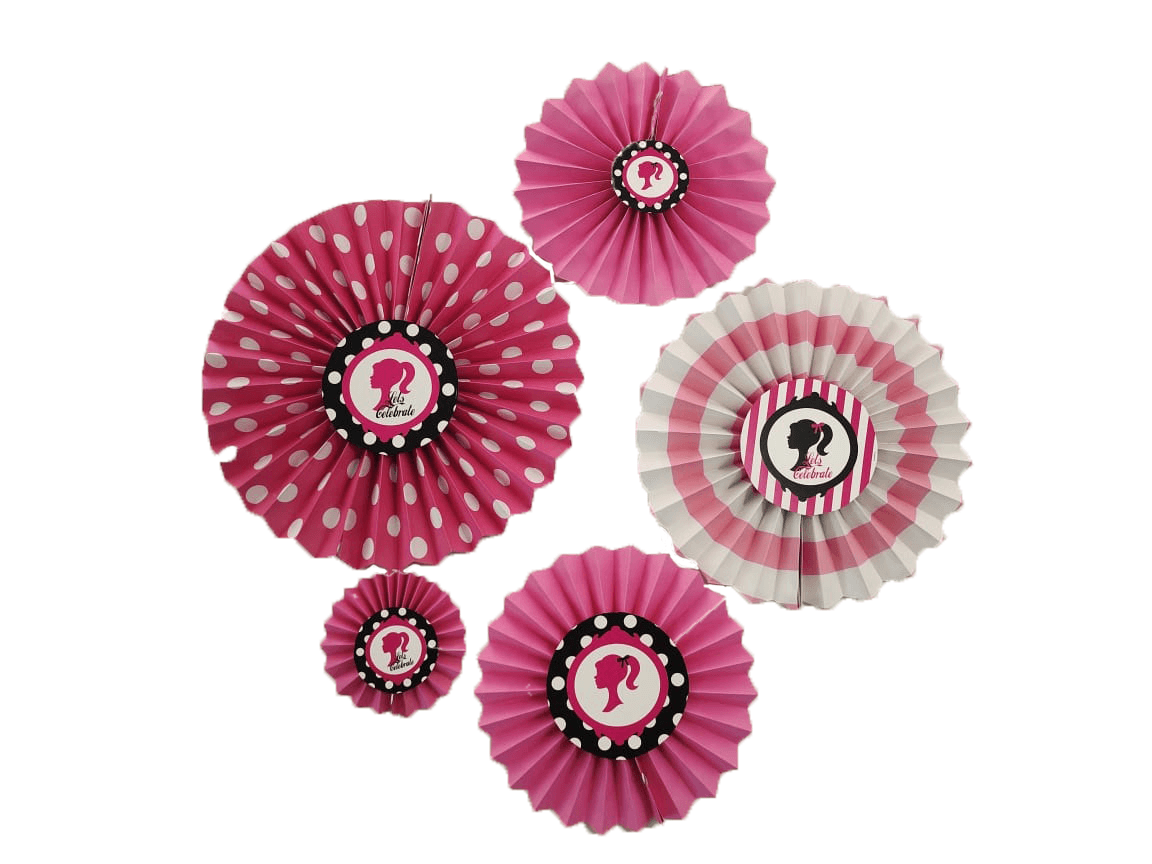 Barbie Paper Fans - Set of 5 DECORATIONS Pretty UR Party