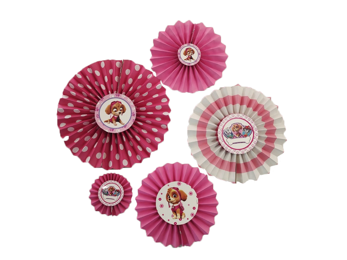 Paw Patrol Pink Paper Fans - Set of 5