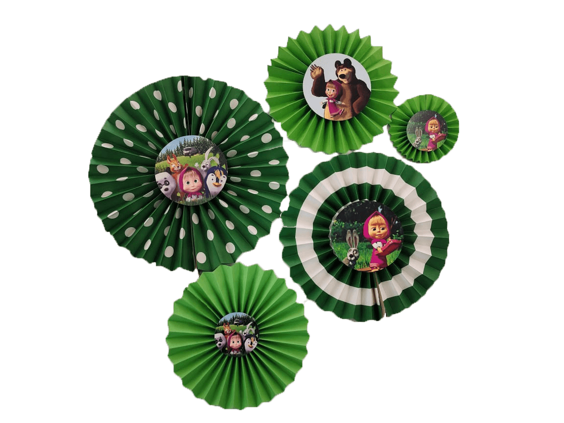 Masha and The Bear Paper Fans - Set of 5 DECORATIONS Pretty UR Party