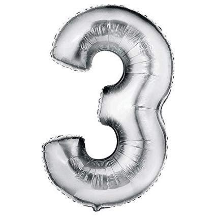 3 Number Foil Balloon ALL PARTY SUPPLIES Pretty UR Party 16 inch Silver