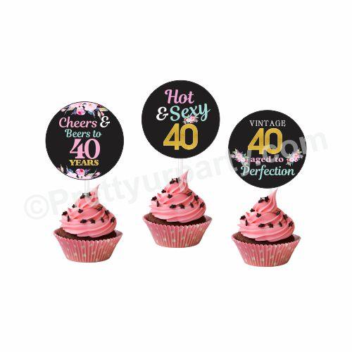 40th Birthday Theme Cupcake / Food Toppers THEME PARTIES Pretty UR Party