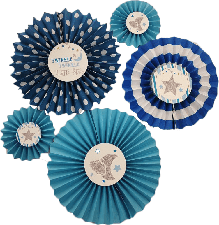 Twinkle Twinkle Little Star Paper Fans Blue - Set of 5 DECORATIONS Pretty UR Party