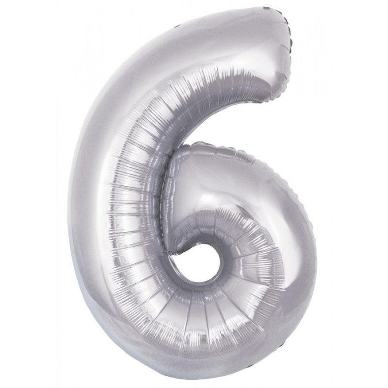 6 Number foil Balloon THEME PARTIES Pretty UR Party 16 inch Silver