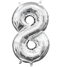 8 Number Foil Balloon THEME PARTIES Pretty UR Party 16 inch Silver