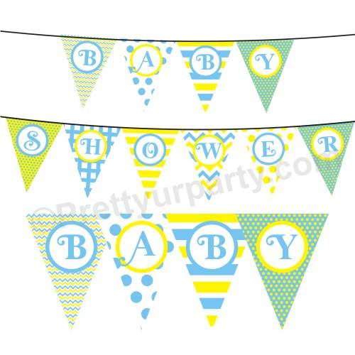 Blue and Yellow Pattern Baby Shower Bunting BABY SHOWER Pretty UR Party Default Title