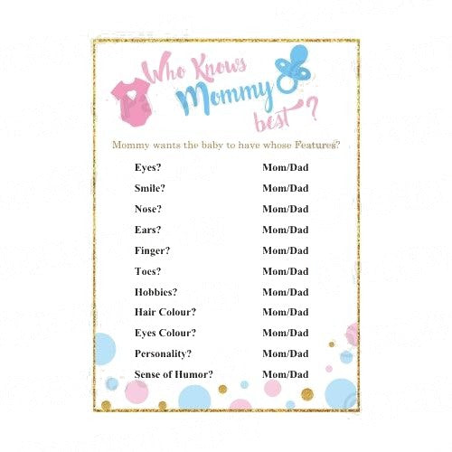 Baby Shower Who knows Mommy Best Game