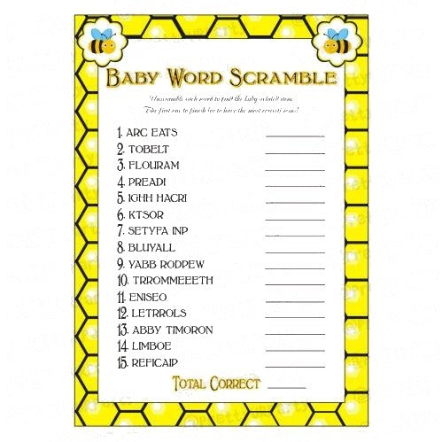 Mom to Bee Baby Word Scramble Game