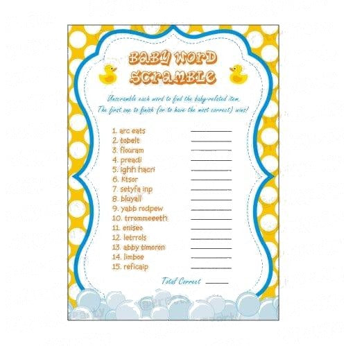 Rubber duck Baby Word Scramble Game