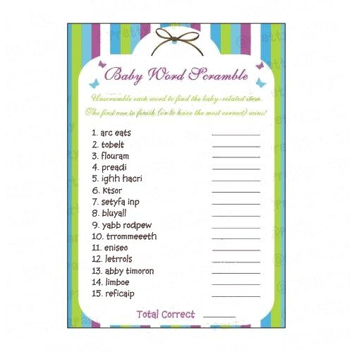 Green & purple Baby Word Scramble Game