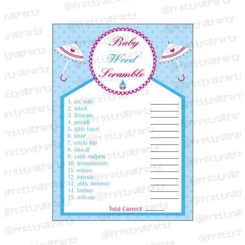 Pink & Blue Baby Word Scramble Game BABY SHOWER Pretty UR Party