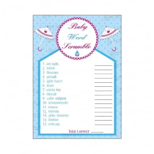Pink & Blue Baby Word Scramble Game