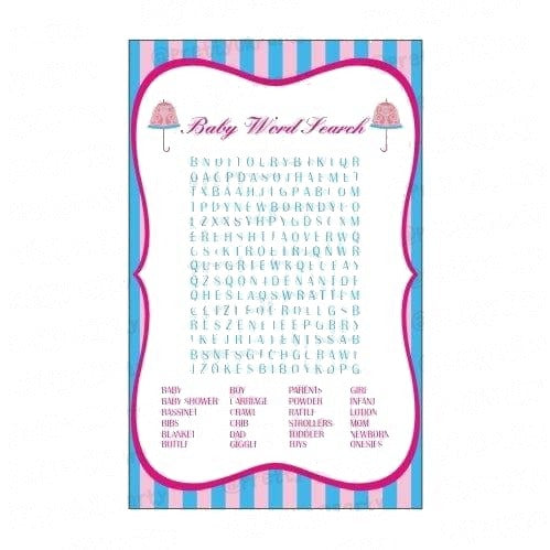 Pink & Blue Baby Word Search Game