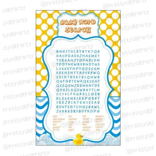 Rubber duck Baby Word Search Game BABY SHOWER Pretty UR Party