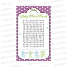 Green & Purple Baby Word Search Game BABY SHOWER Pretty UR Party