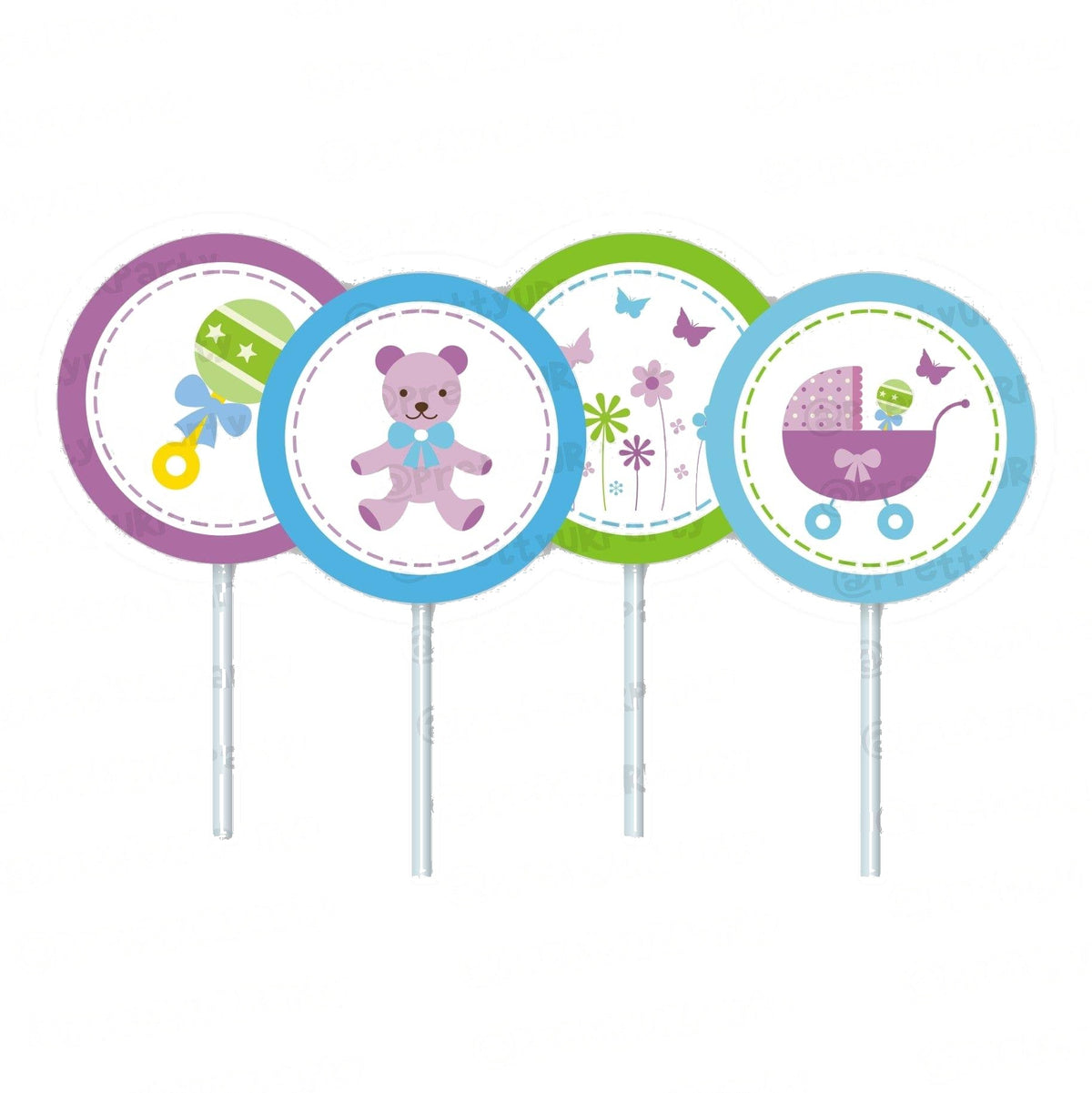 Purple and Green theme Cupcake Toppers