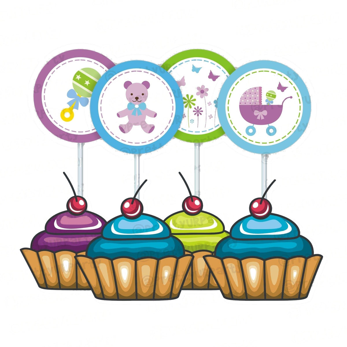 Purple and Green theme Cupcake Toppers — image 2