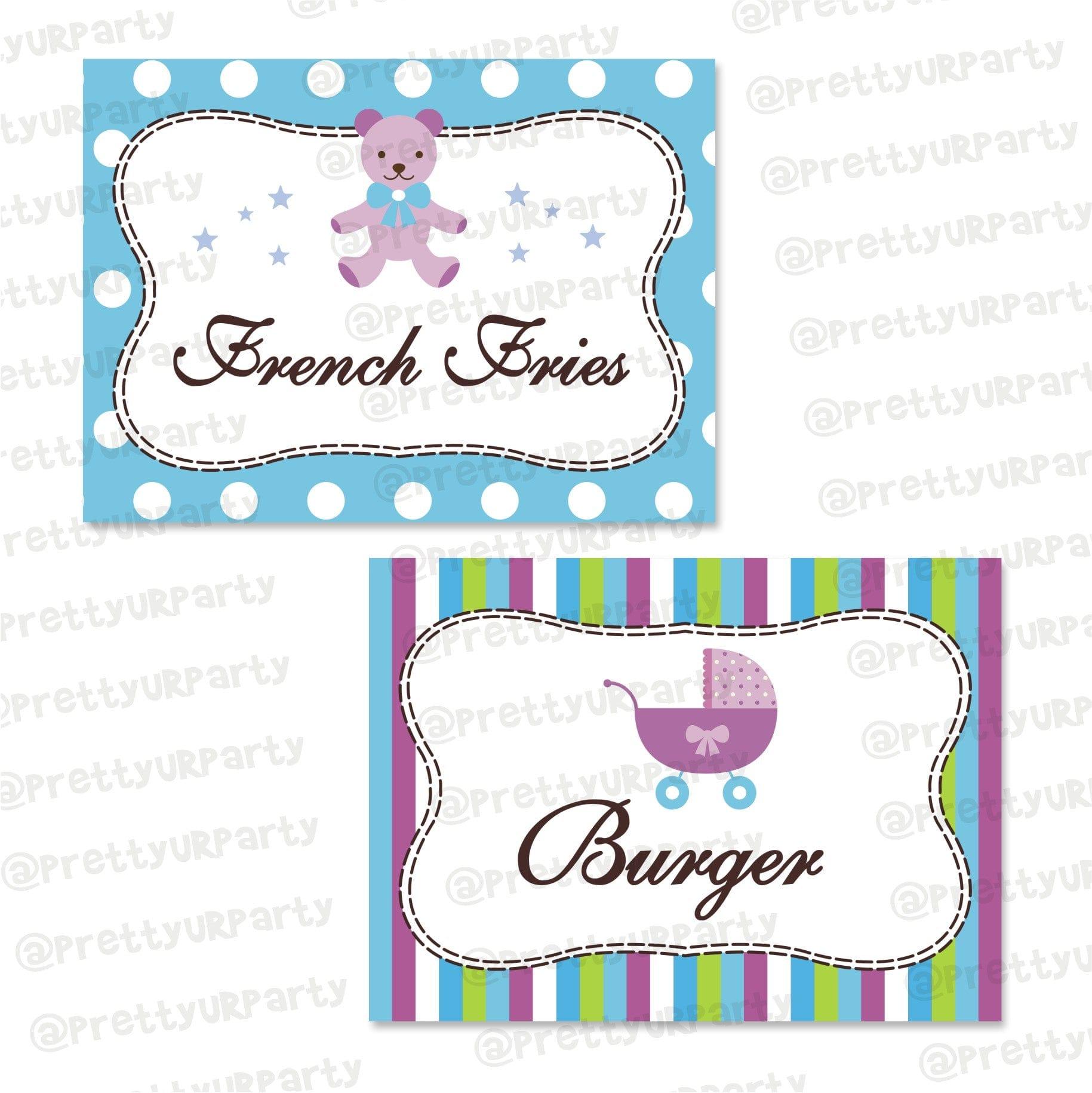 Purple and Green Food Labels / Buffet Table Cards BABY SHOWER Pretty UR Party Default Title