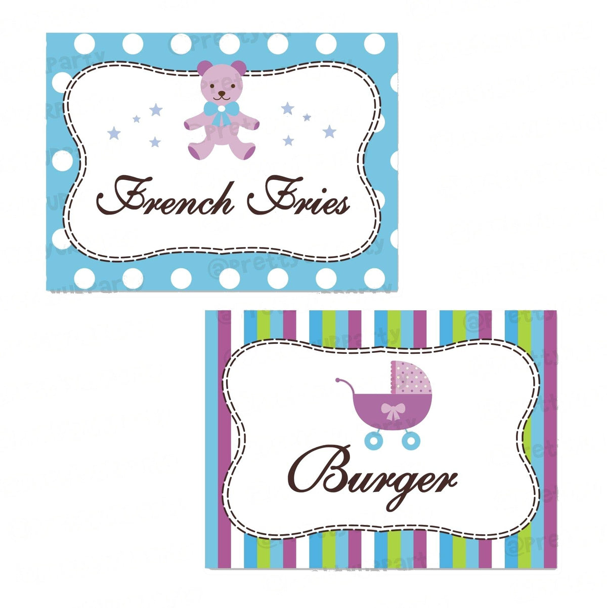 Purple and Green Food Labels / Buffet Table Cards