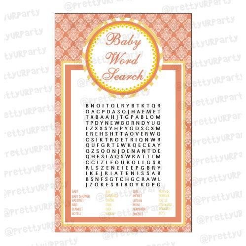 Little bird  Baby Word Search Game BABY SHOWER Pretty UR Party