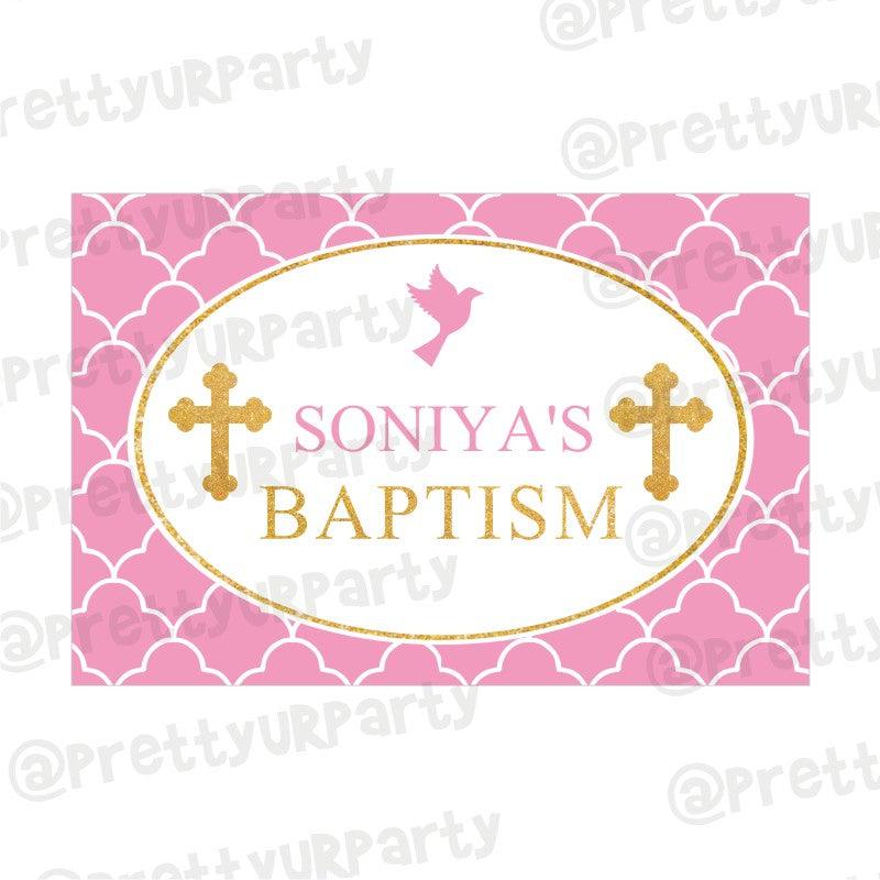 Baptism Pink Theme Backdrop PERSONALISED Pretty UR Party Default Title