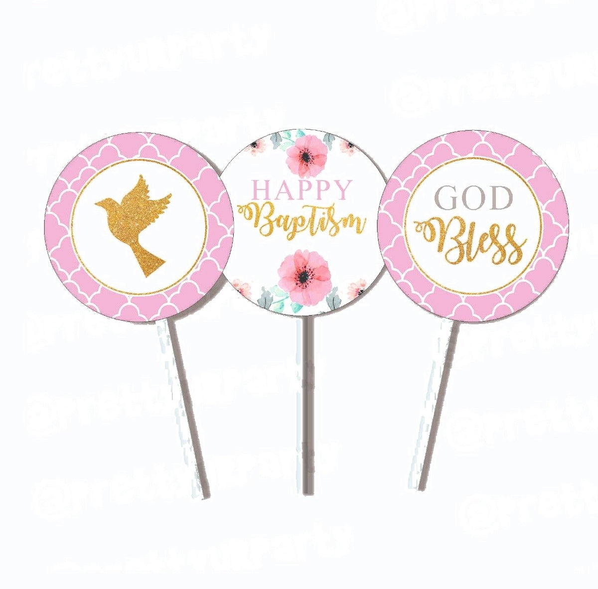 Baptism Pink Theme Cupcake / Food Toppers