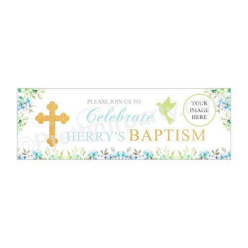 Personalized Baptism Blue Theme Banner 30in ALL PARTY SUPPLIES Pretty UR Party