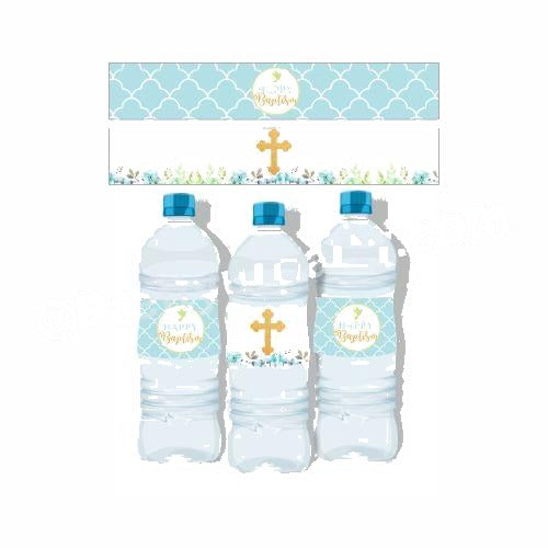 Baptism Blue Theme Water Bottle Labels