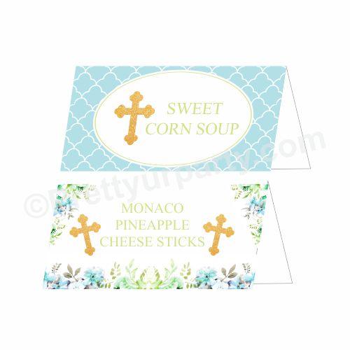 Baptism Blue Theme Food Labels / Buffet Table Cards ALL PARTY SUPPLIES Pretty UR Party