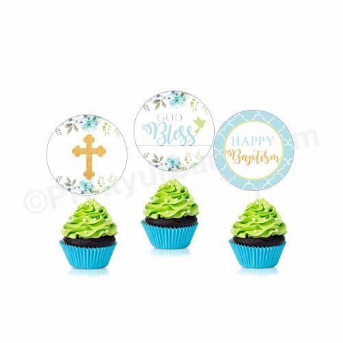 Baptism Blue Theme Cupcake / Food Toppers ALL PARTY SUPPLIES Pretty UR Party