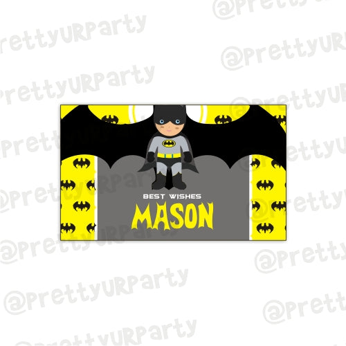 Batman Inspired themed Best Wishes card PERSONALISED Pretty UR Party 50 Best Wishes Cards
