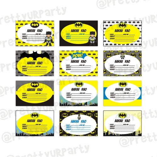 Batman Inspired Book Name Labels PERSONALISED Pretty UR Party