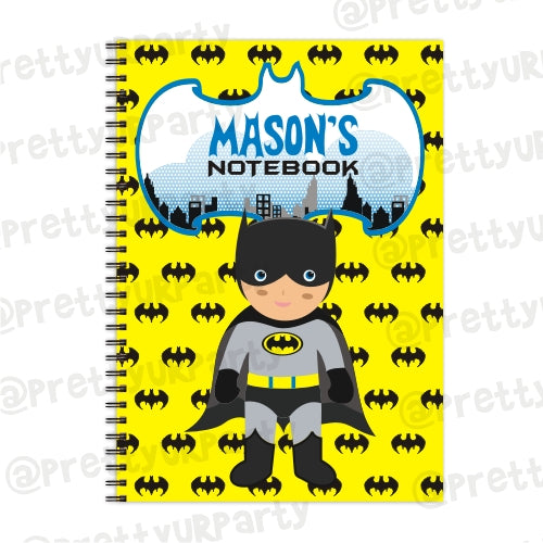 Batman Inspired Note Books with coloured Pages - 200 pages PERSONALISED Pretty UR Party Size - A5