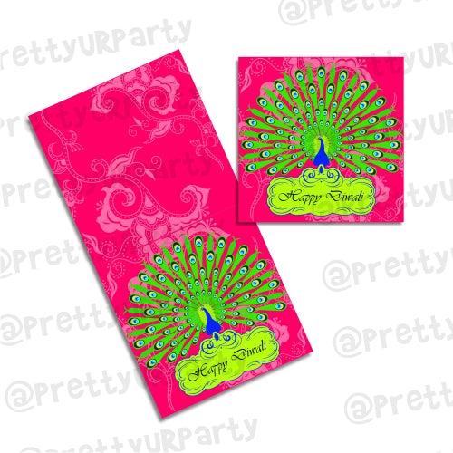 Peacock themed Best Wishes card PERSONALISED Pretty UR Party Flat, Non Folded 270 GSM Glossy 50 Best Wishes Cards