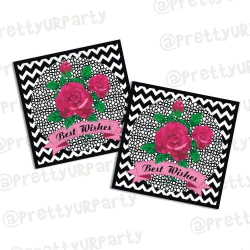 Shabby Chic Roses themed Best Wishes card PERSONALISED Pretty UR Party Flat, Non Folded 270 GSM Glossy 50 Best Wishes Cards