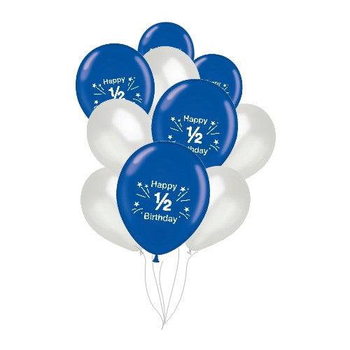 Blue and Silver Half Birthday Balloons - Pack of 10 ALL PARTY SUPPLIES Pretty UR Party