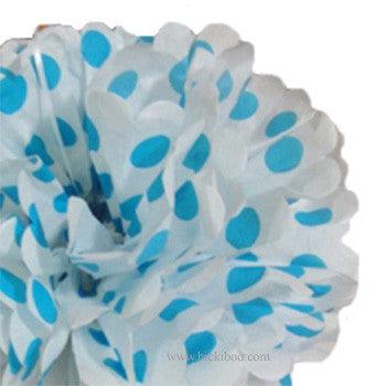 Blue Polka Dot Tissue Paper Pom Poms 14" DECORATIONS Pretty UR Party