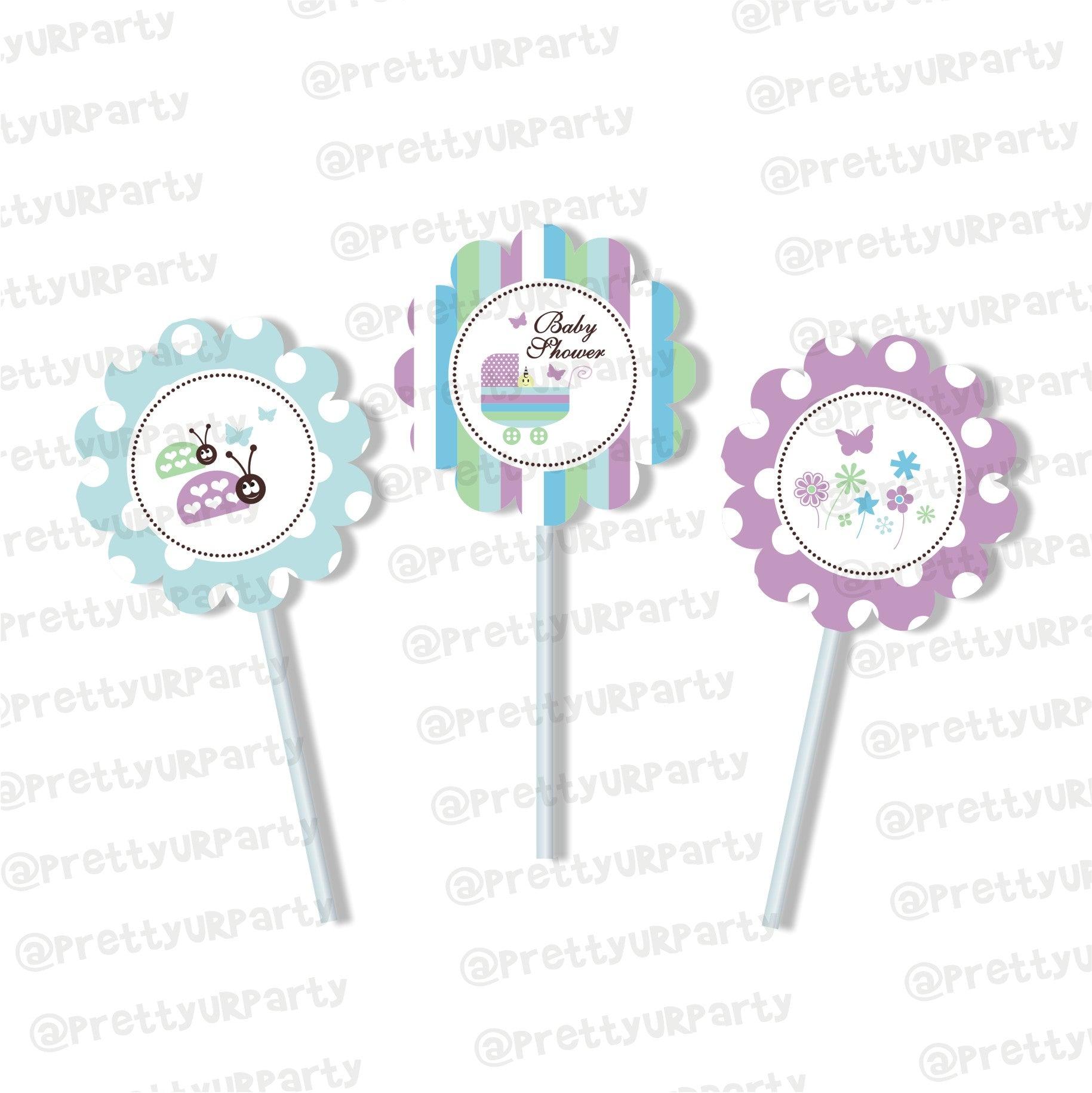 Blue and Purple Cupcake / Food Toppers BABY SHOWER Pretty UR Party Default Title