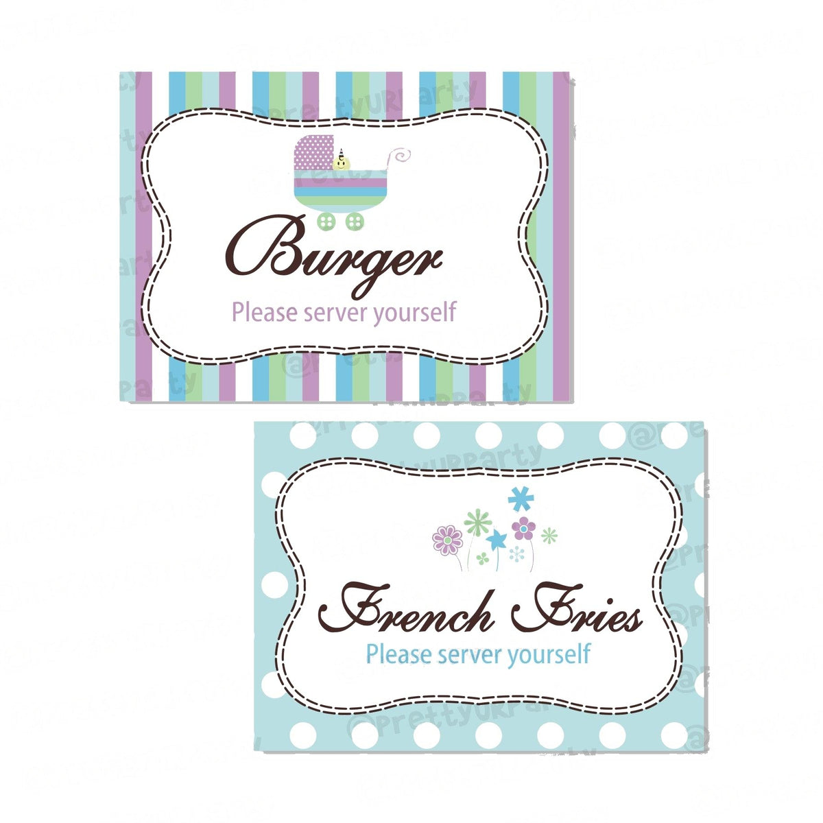 Blue and Purple Food Labels / Buffet Table Cards