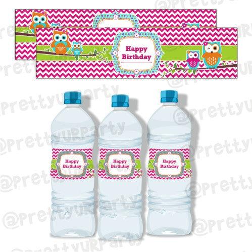 Girly Owl Water Bottle Labels THEME PARTIES Pretty UR Party Default Title