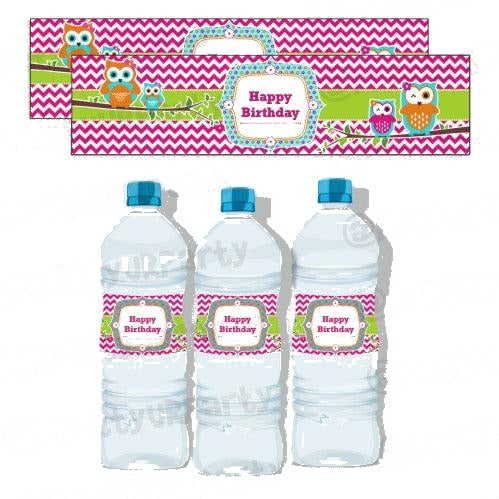 Girly Owl Water Bottle Labels