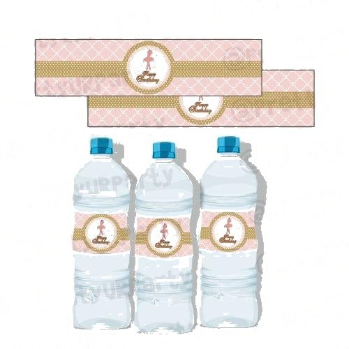 Pink and Gold Ballet Water Bottle Labels