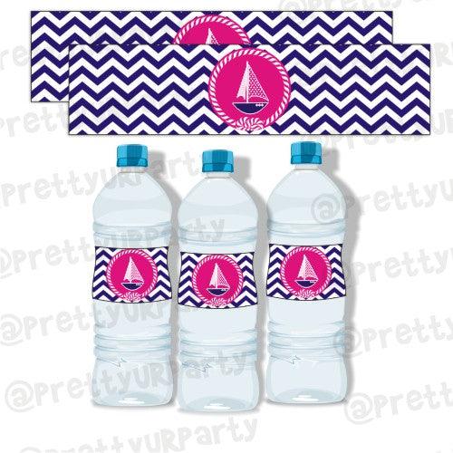 Girly Nautical Water Bottle Labels THEME PARTIES Pretty UR Party Default Title
