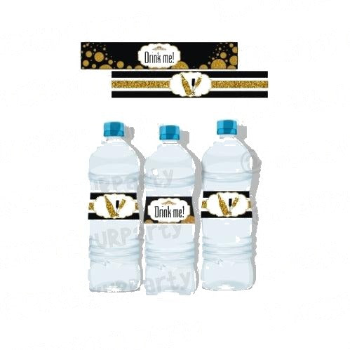 Gold and black New Year Water Bottle Labels