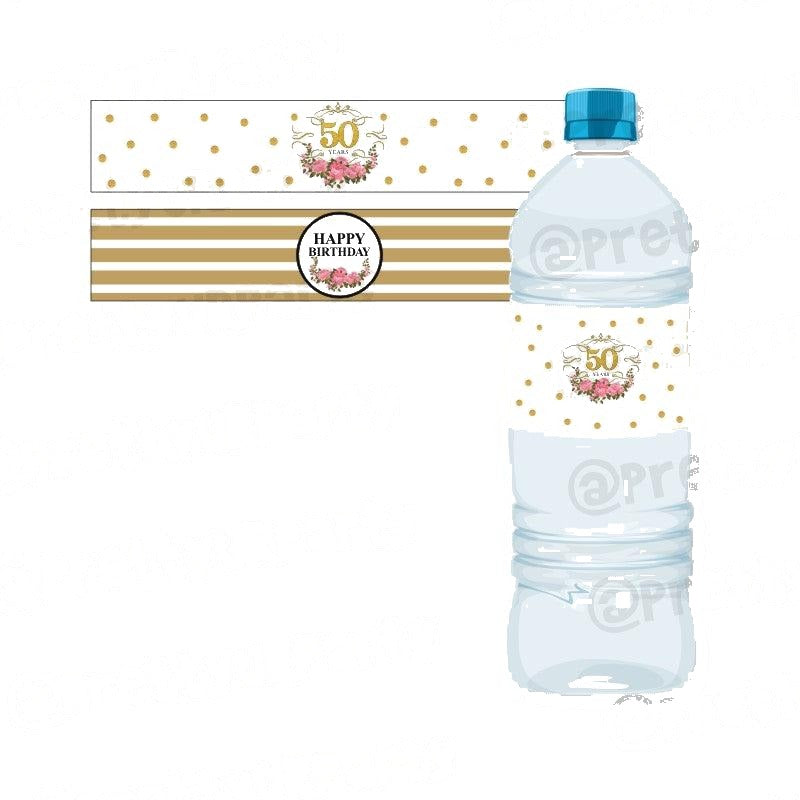 50th Birthday Theme Water Bottle Labels