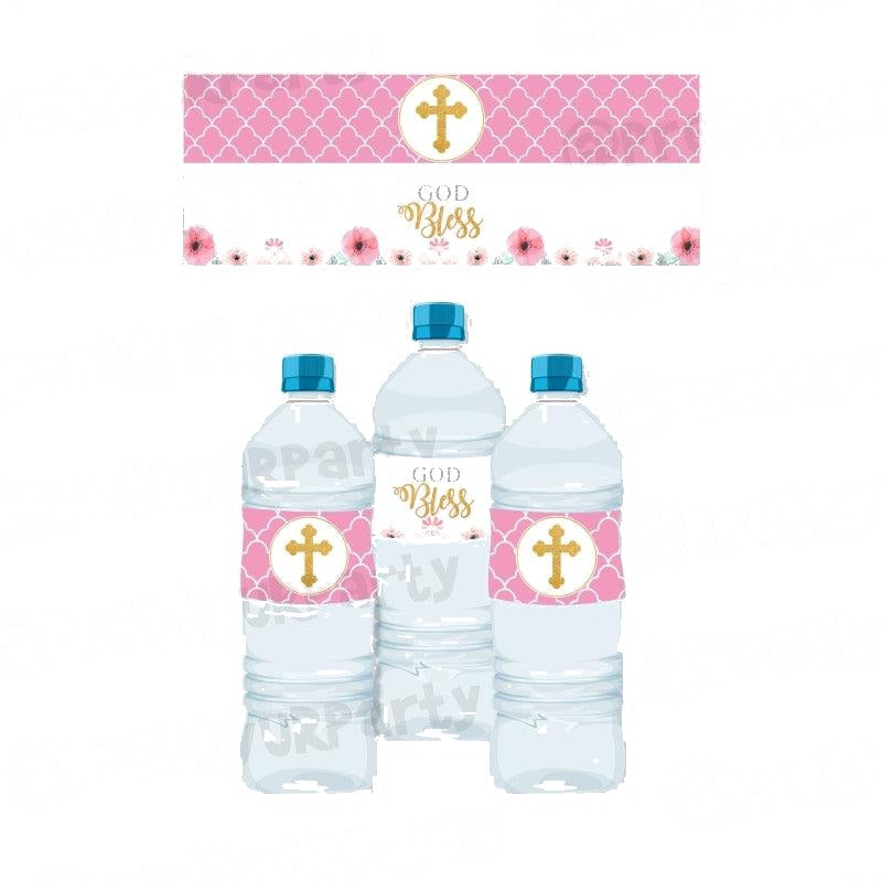 Baptism Pink Theme Water Bottle Labels