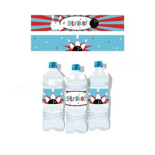 Bowling Theme Water Bottle Labels